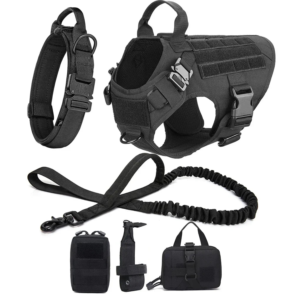 Tactical Vest Pet German Shepherd Golden Retriever Tactical Training Dog Harness and Leash Set For All Breeds Dogs - Brown Set | Purrfect Pet Kingdom
