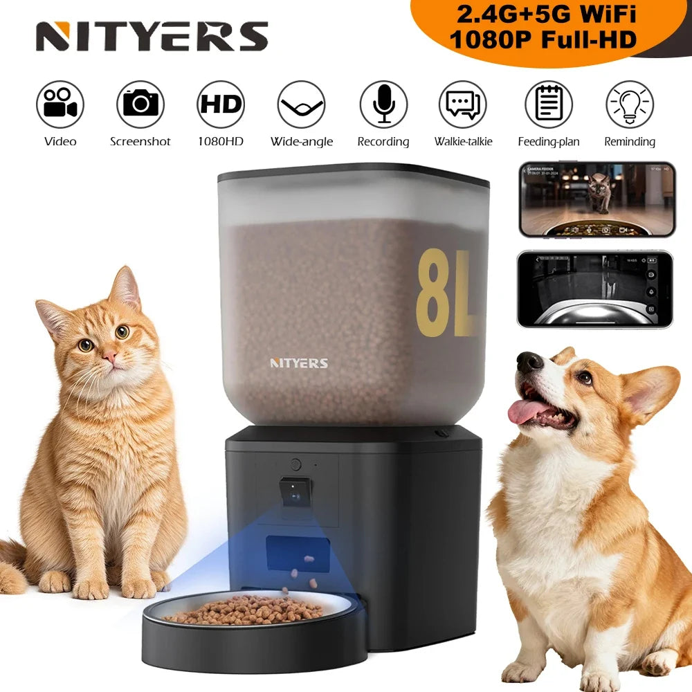 Nityers 8L Automatic Cat Feeder With 1080p Camera Video 5G WiFi Night | Majestic Pet Kingdom™