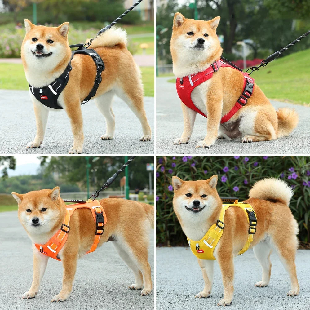 Tactical Dog Harness No Pull Reflective Pet Vest Adjustable Breathable Mesh Dog Chest Strap with Handle for Small Large Dogs Cat - Yellow | Purrfect Pet Kingdom
