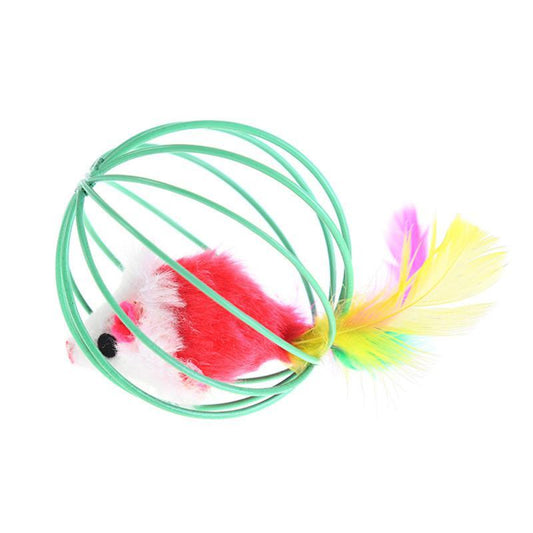 1 Pcs Cat Toy Stick Feather Wand with Bell Mouse Cage Toys Plastic Artificial Colorful Cat Teaser Toy Pet Supplies Random Color Hollow Balls with Feather Tail Kitten Chase Pounce Toy Cat Feather Toy - Detail Angle 2 | Majestic Pet Kingdom
