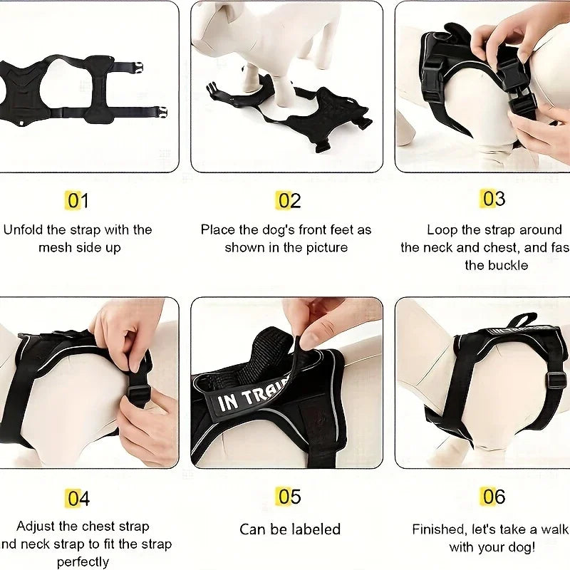 Anti-Pull Tactical Dog Harness with Night Reflective Strips, Heavy-Duty Nylon Military-Grade Vest-Style Leash for Large Dog - Majestic Pet Kingdom