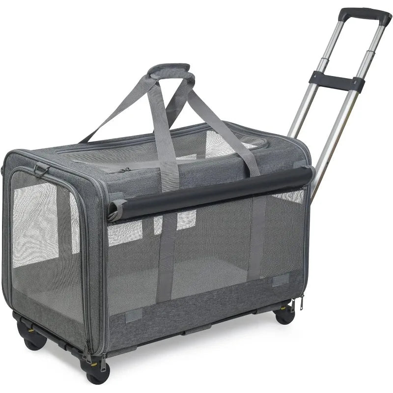 Large Pet Rolling Carrier with Wheels for Up To 30 LBS with Flexible Wheels Breathable and Collapsible Carrier for Medium Pets