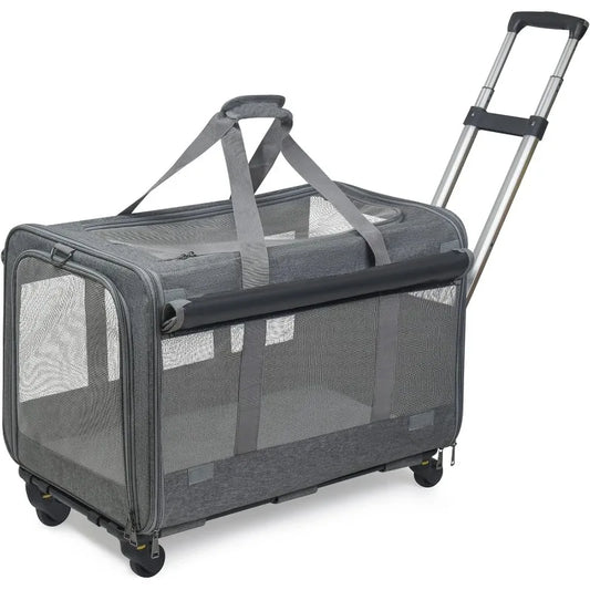 Large Pet Rolling Carrier with Wheels for Up To 30 LBS with Flexible Wheels Breathable and Collapsible Carrier for Medium Pets | Purrfect Pet Kingdom