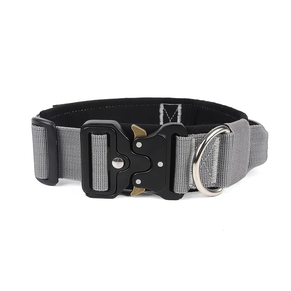 Padded Tactical Dog Collar Heavy Duty, Soft Neoprene Adjustable Nylon with Metal Buckle for Large Medium Dogs - grey | Purrfect Pet Kingdom