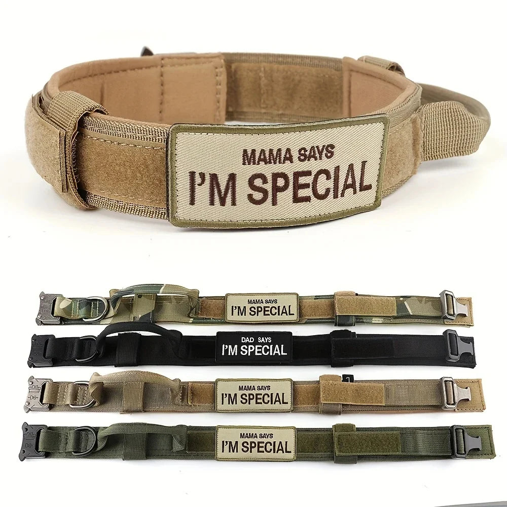 Heavy Duty Tactical Dog Collars with Handle Military Collar with Patch | Majestic Pet Kingdom™