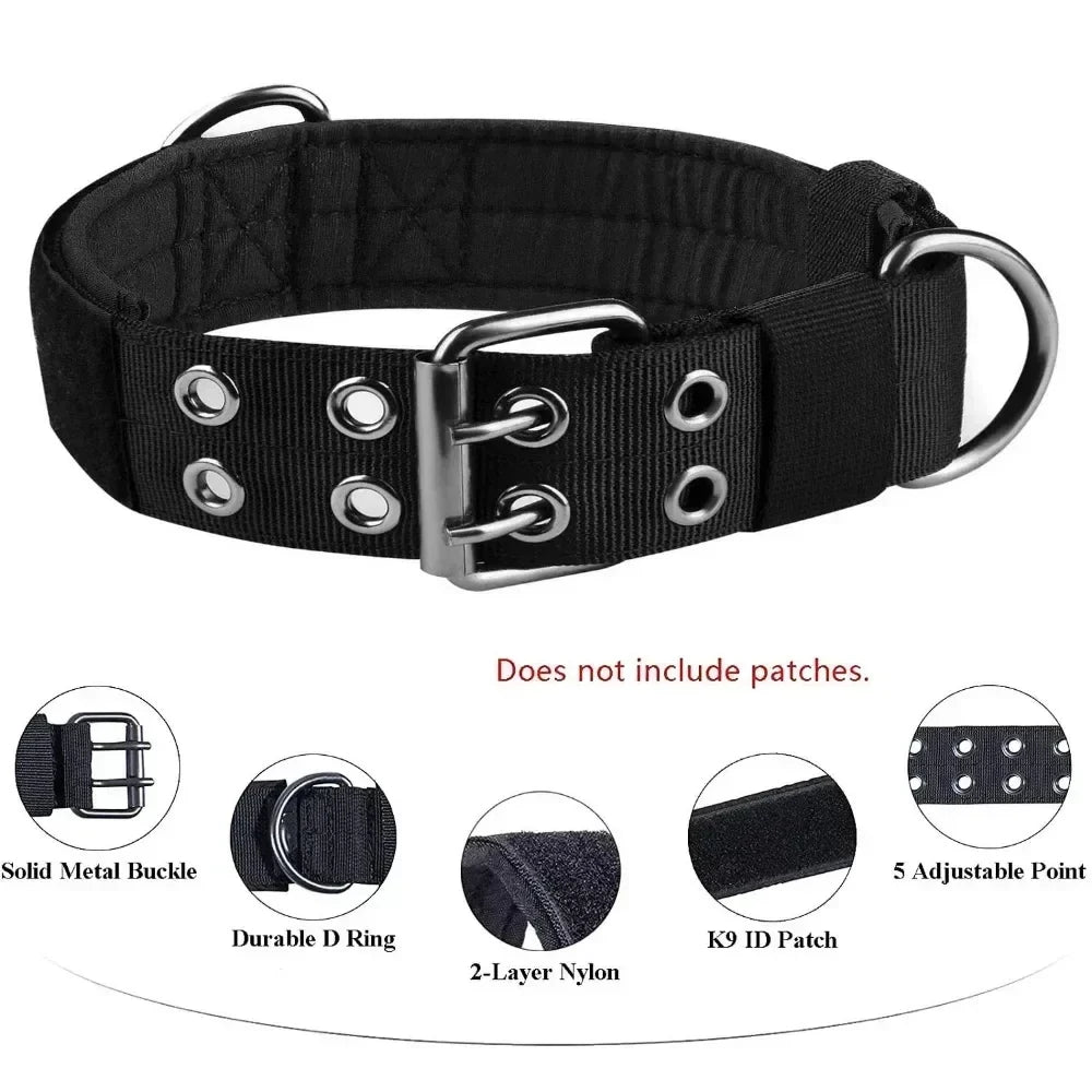 Adjustable Pet Tactical Dog Collar Durable Double Buckle German Shepherd Training Leash and Collar Large Medium Dogs Accessories - Black Dog leash | Purrfect Pet Kingdom