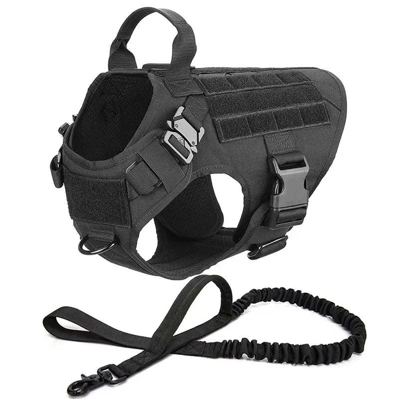 Tactical Vest Pet German Shepherd Golden Retriever Tactical Training Dog Harness and Leash Set For All Breeds Dogs - Black Set | Purrfect Pet Kingdom