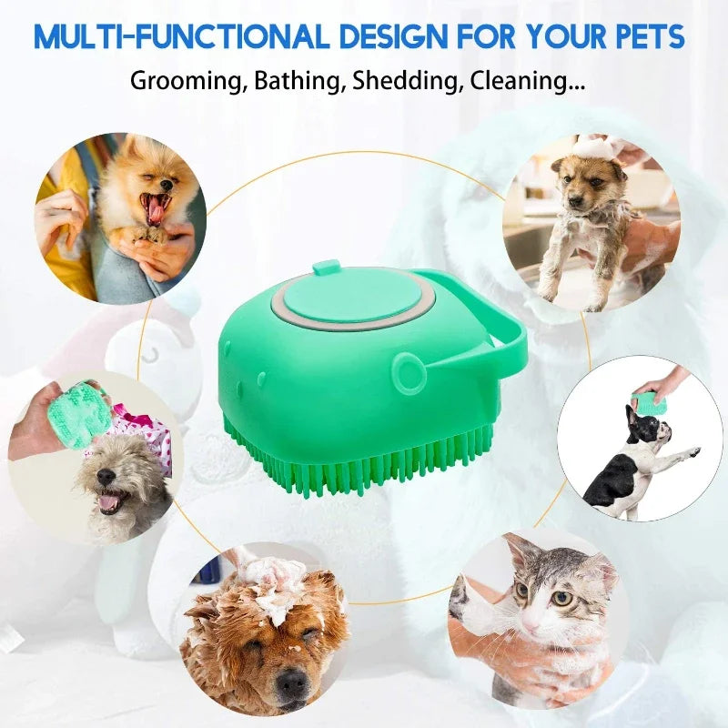 Dog Bath Brush 2.7oz Silicone Shampoo Dispenser Massage Comb - Detail Angle 5 | Majestic Pet Kingdom
