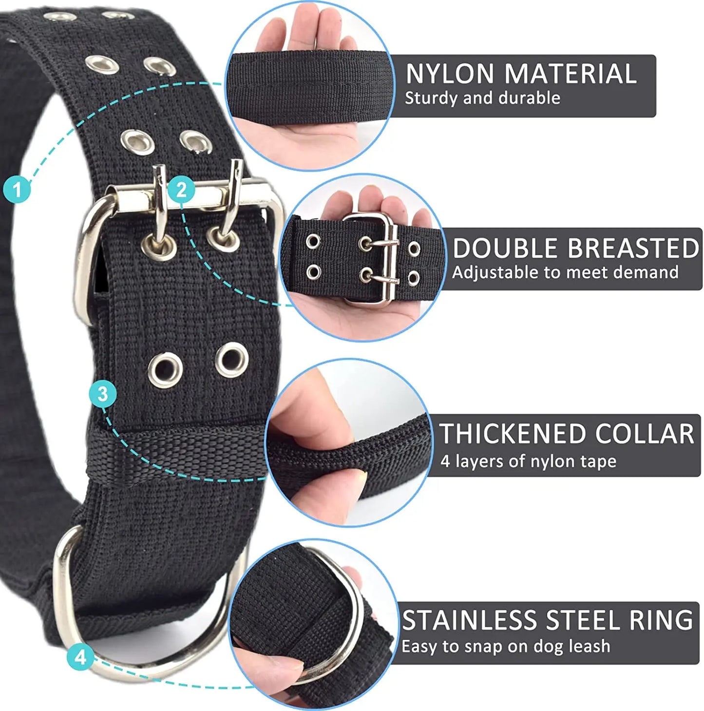Heavy Duty Wide Military Thick Dog Collars for Large Dogs Adjustable Strong Nylon Tactical Pet Collar with 2-Rows Metal Buckle - Army green | Purrfect Pet Kingdom