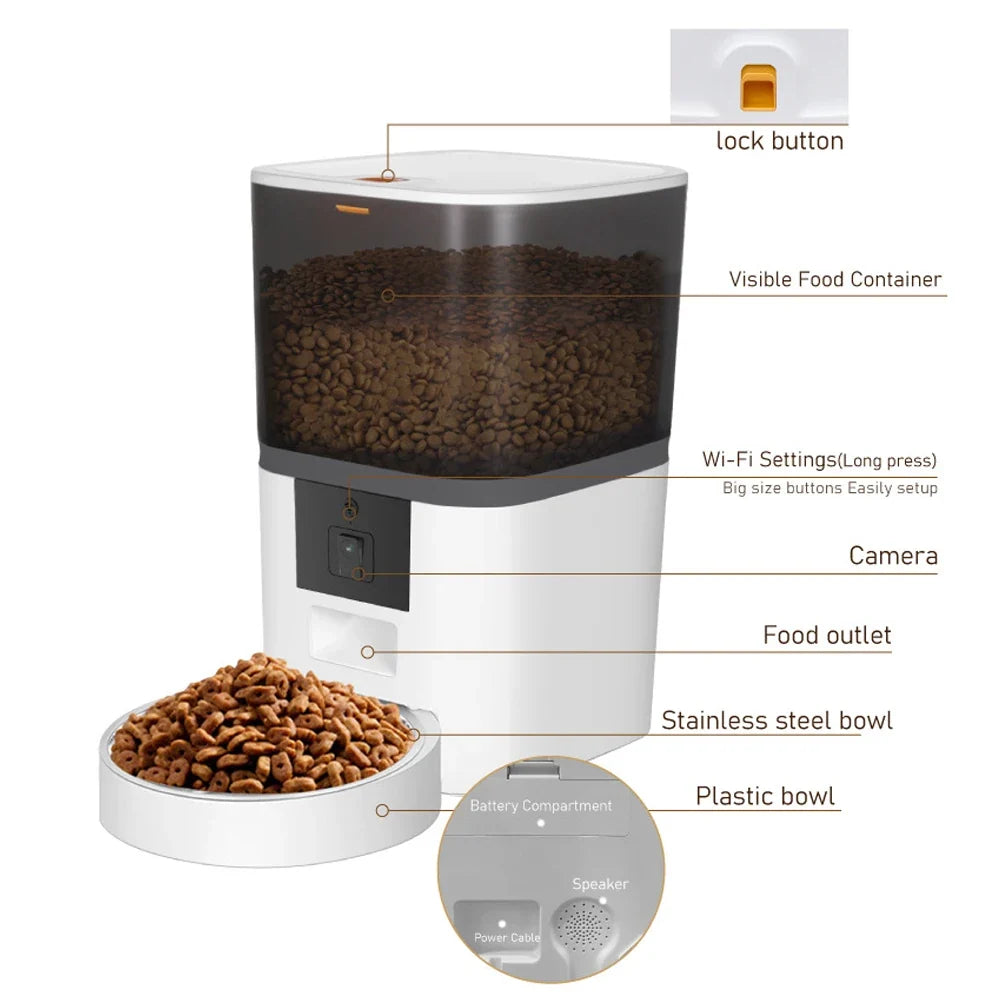 4L With HD Camera Automatic Pet Feeder Cat And Dog Food Automatic Dispenser Suitable For Two Pet Cat And Dog Feeding Remote Feed - Majestic Pet Kingdom