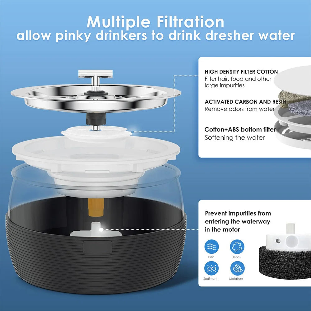 3L Auto Stainless Steel Cat Fountain 102 Oz Pet Water Dispenser Filter with Faucet Automatic Water Feeder for Cats Dogs Rabbits - Majestic Pet Kingdom