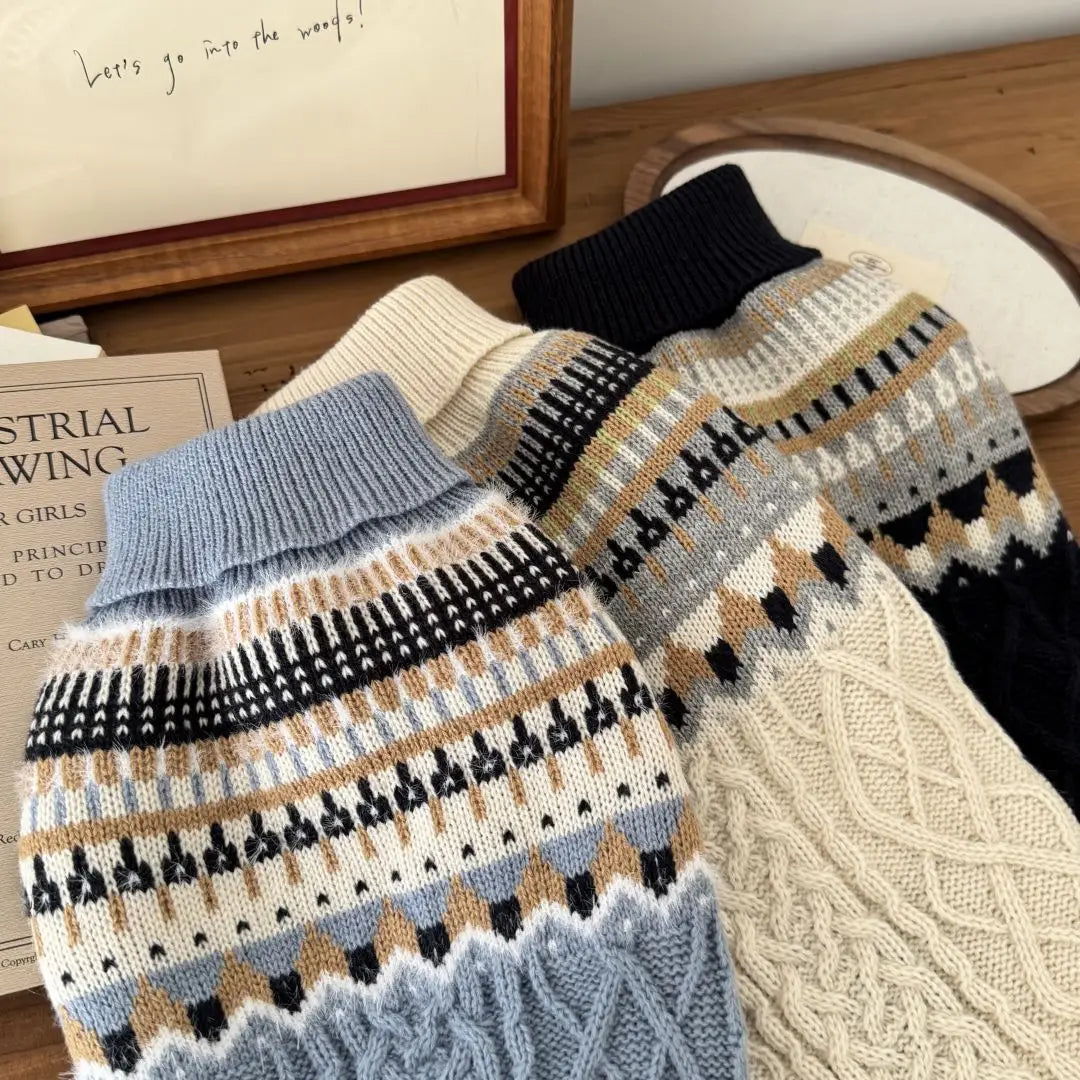 Vintage Stripe High Quality Warm Winter Sweater Clothes for Dog Cat Christmas New Year Knitted Pullover Clothes - navy | Purrfect Pet Kingdom