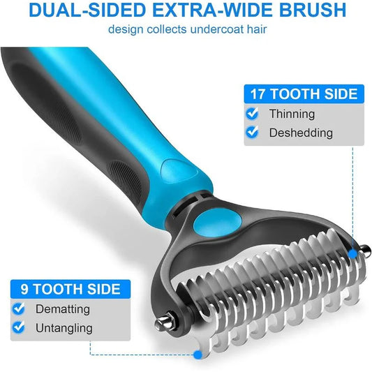 Dog Grooming Rake 2-in-1 Stainless Steel Deshedder Comb Tool