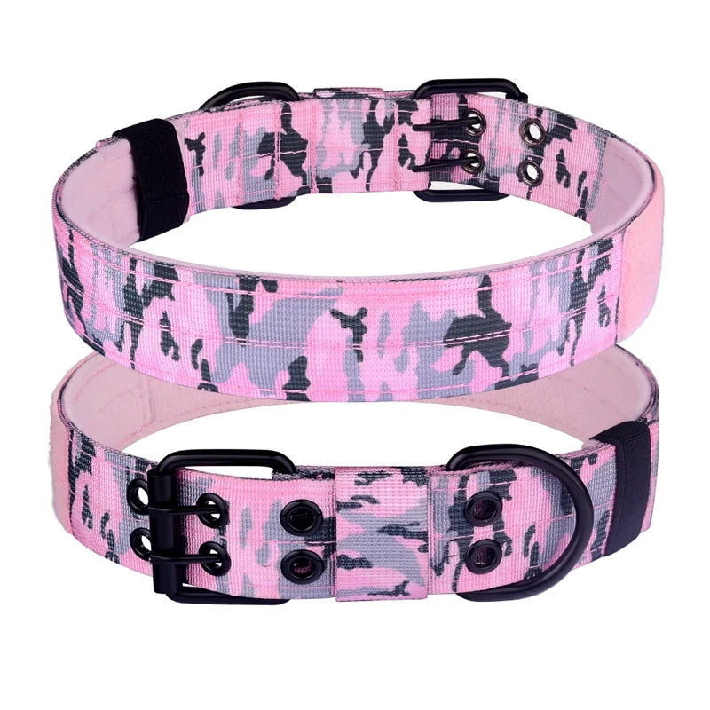 Tactical Dog Collar, Heavy Duty Nylon Dog Collar with Double Buckle, Adjustable Military Dog Collar for Medium Large Dogs - Pink | Purrfect Pet Kingdom