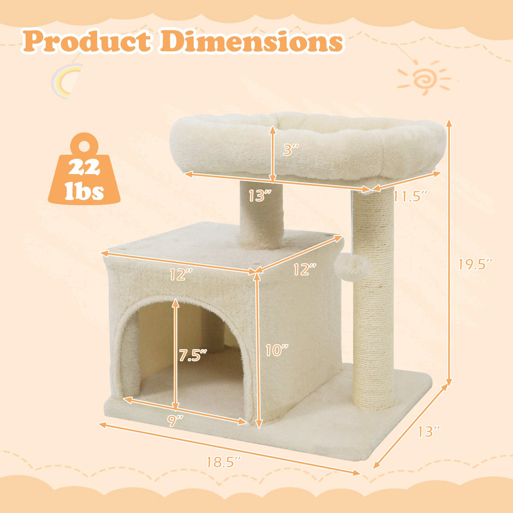 Small Cat Tree with Large Padded Plush Perch for Indoor Cats - Majestic Pet Kingdom