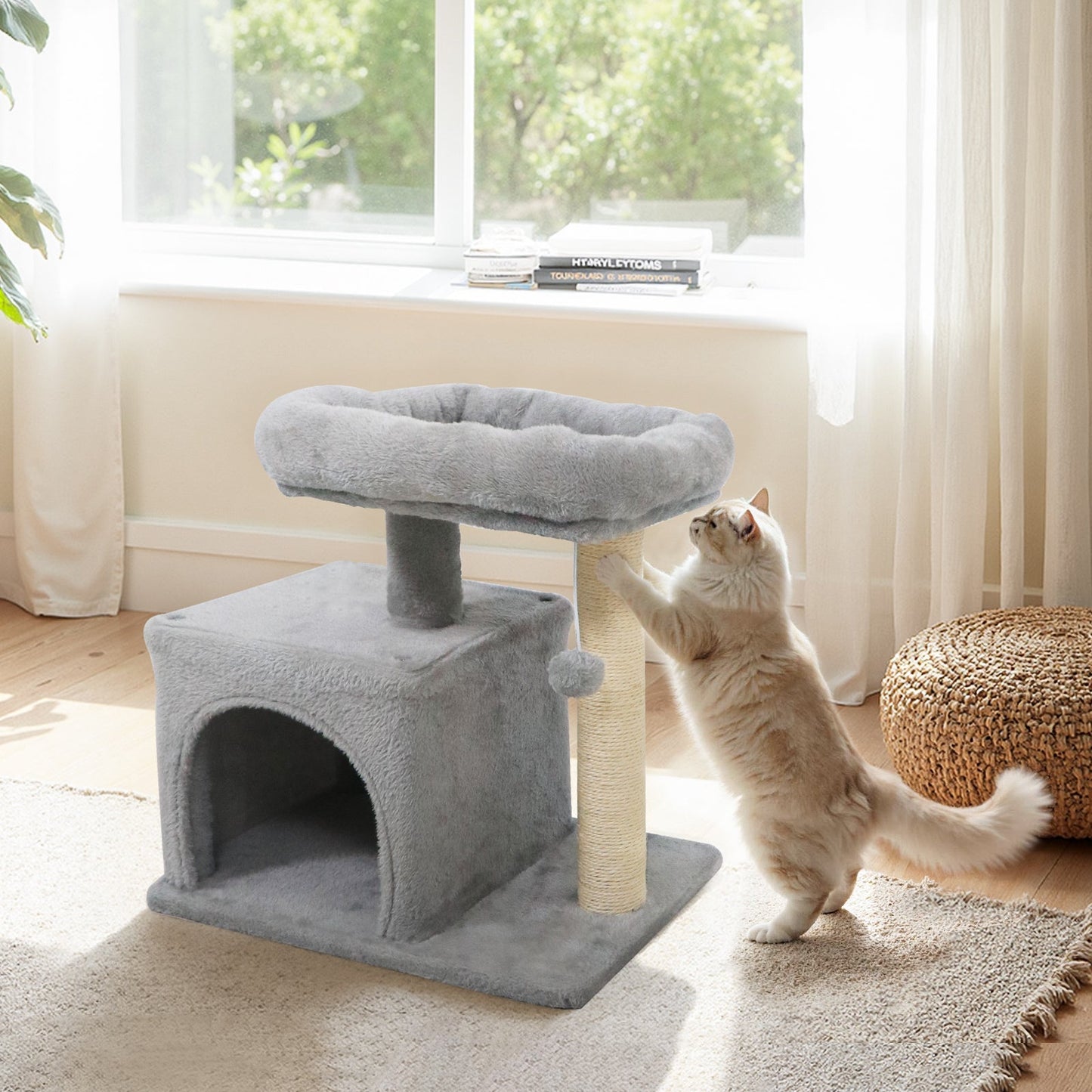 Cat Tree Tower Small Compact Plush Padded Perch Scratch Post - Detail Angle 3 | Majestic Pet Kingdom