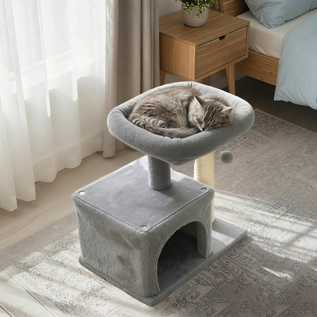 Small Cat Tree with Large Padded Plush Perch for Indoor Cats - Majestic Pet Kingdom