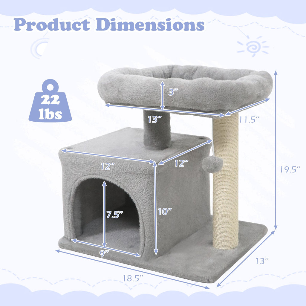 Small Cat Tree with Large Padded Plush Perch for Indoor Cats - Majestic Pet Kingdom