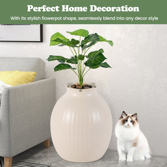 Smart Plant Cat Litter Box with Electronic Odor Removal & Sterilization-Beige | Purrfect Pet Kingdom