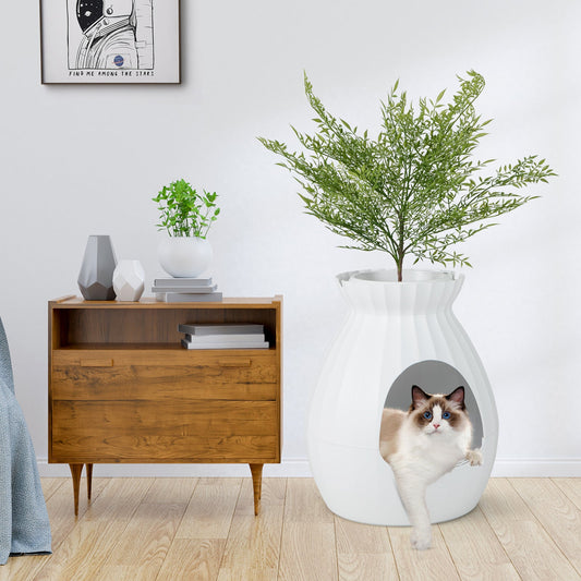 Smart Plant Cat Litter Box with Electronic Odor Removal and Sterilization-White | Purrfect Pet Kingdom