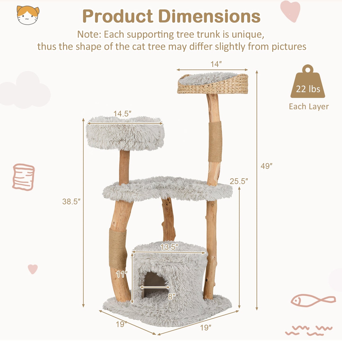 Cat Tree Solid Wood Tower Top Cattail Basket Woven Bed Lounge - Detail Angle 5 | Majestic Pet Kingdom