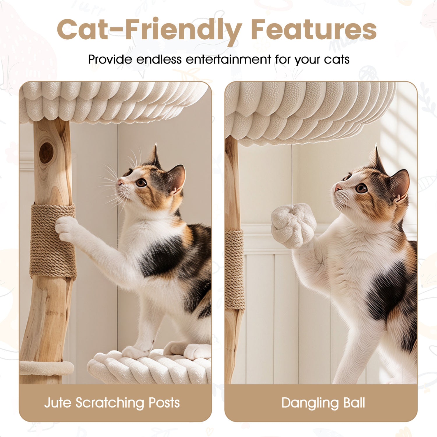 Solid Wood Cat Tree 41" with Real Branches & Cozy Bed - Majestic Pet Kingdom