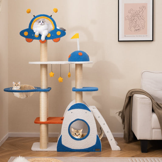 Space Theme Cat Tree Multi-level Cat Tower with Sisal Covered Scratching Posts-Multicolor - Majestic Pet Kingdom