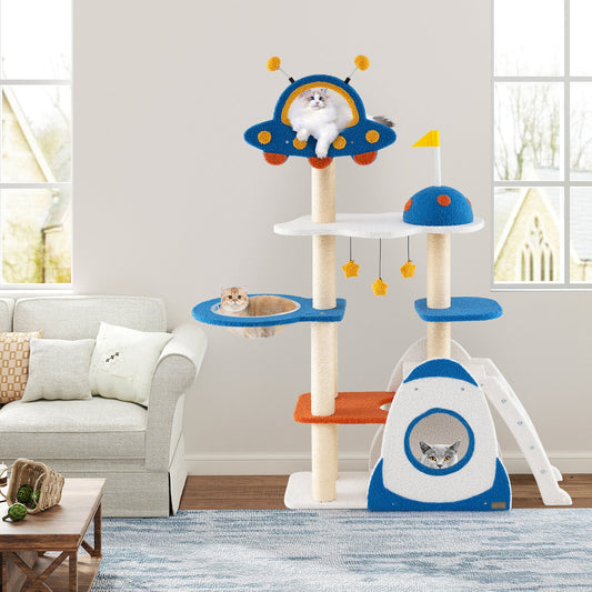 Space Theme Cat Tree Multi-level Cat Tower with Sisal Covered Scratching Posts-Multicolor - Majestic Pet Kingdom