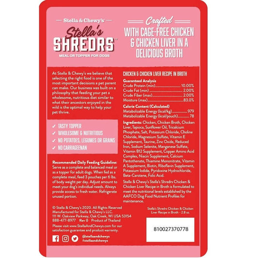 Stella & 's Stella's Shredrs Chicken & Chicken Liver Recipe in Broth Dog Food (2.8oz) - Majestic Pet Kingdom