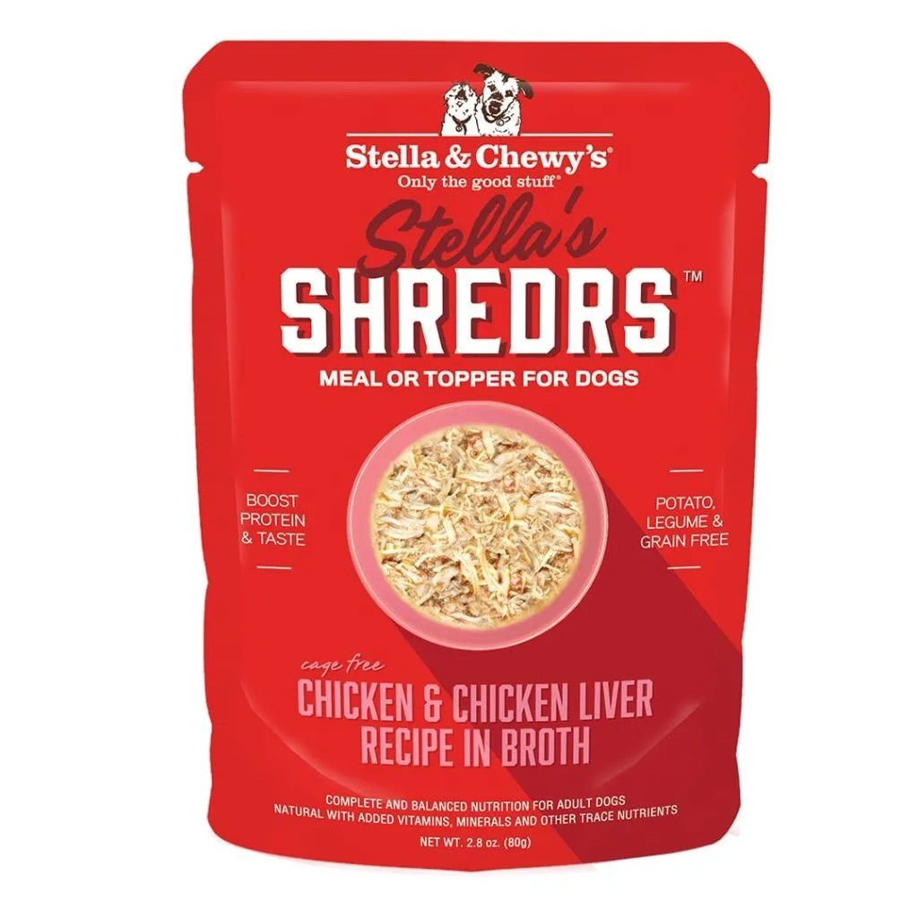 Stella & 's Stella's Shredrs Chicken & Chicken Liver Recipe in Broth Dog Food (2.8oz) - Majestic Pet Kingdom