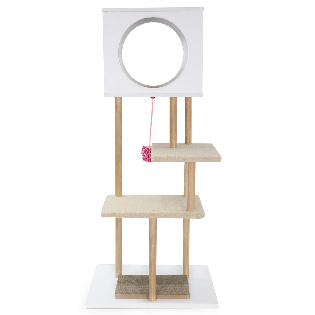 Tall Wood Cat Tower with 2 Corrugated Cardboard-White - Majestic Pet Kingdom
