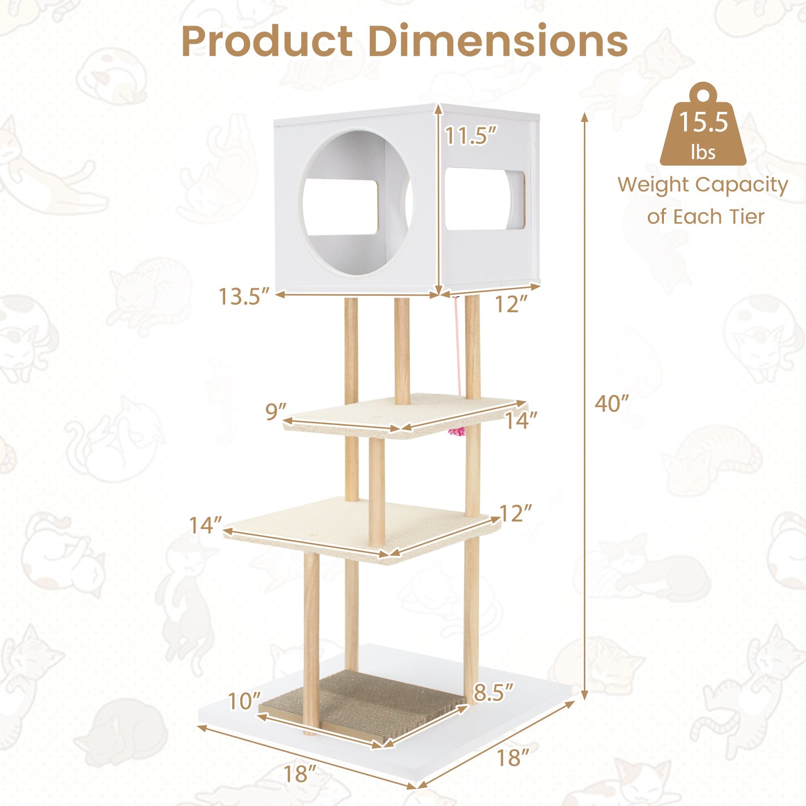 Tall Wood Cat Tower with 2 Corrugated Cardboard-White - Majestic Pet Kingdom