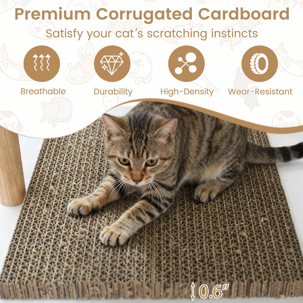 Tall Wood Cat Tower with 2 Corrugated Cardboard-White - Majestic Pet Kingdom