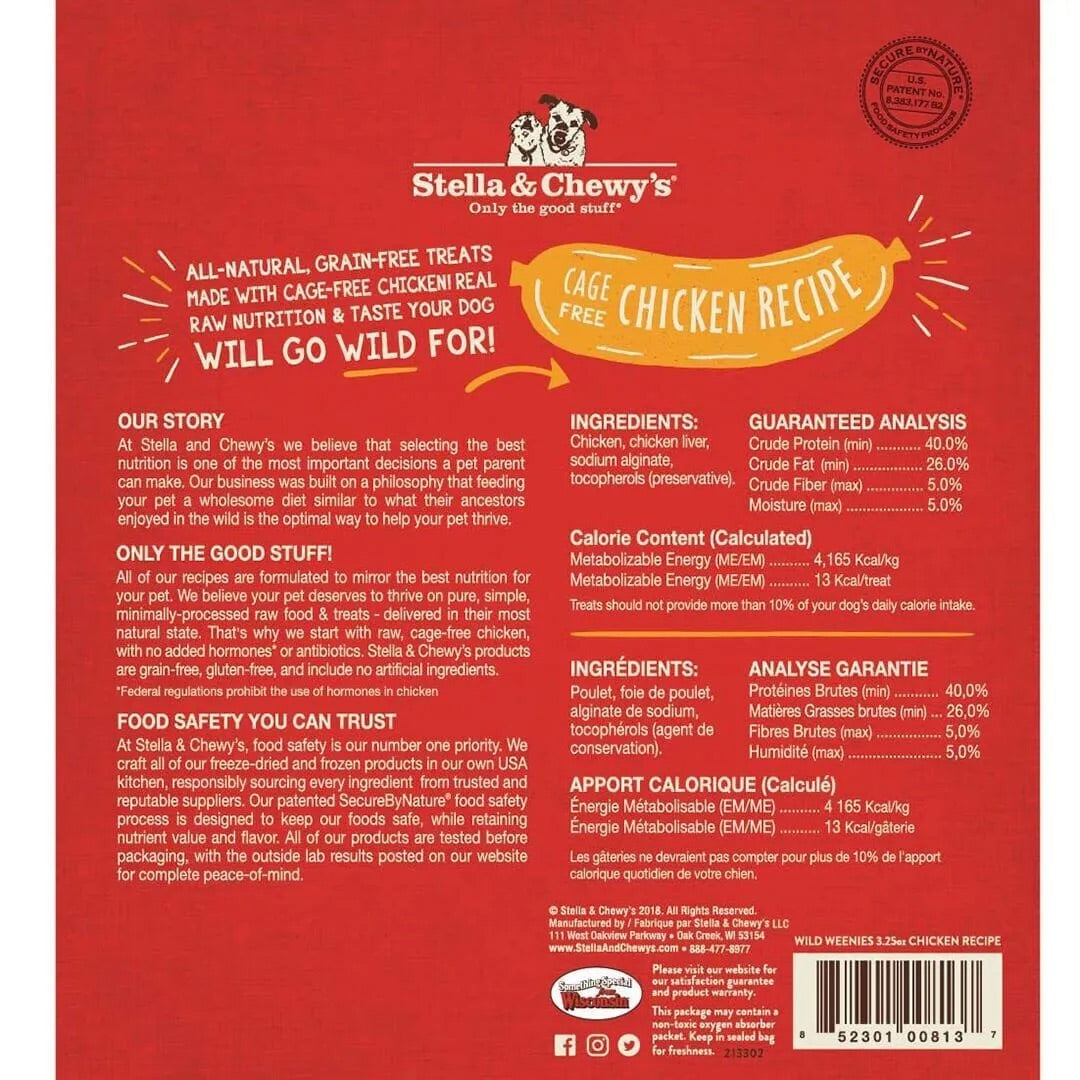 Dog Treats Stella & Chewys Wild Weenies Chicken Chews 3.25oz