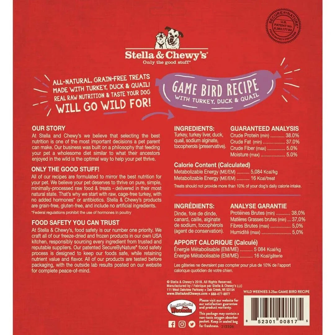 Dog Treats Stella & Chewys Wild Weenies Game Bird Chews 3.2oz - Detail Angle 2 | Majestic Pet Kingdom