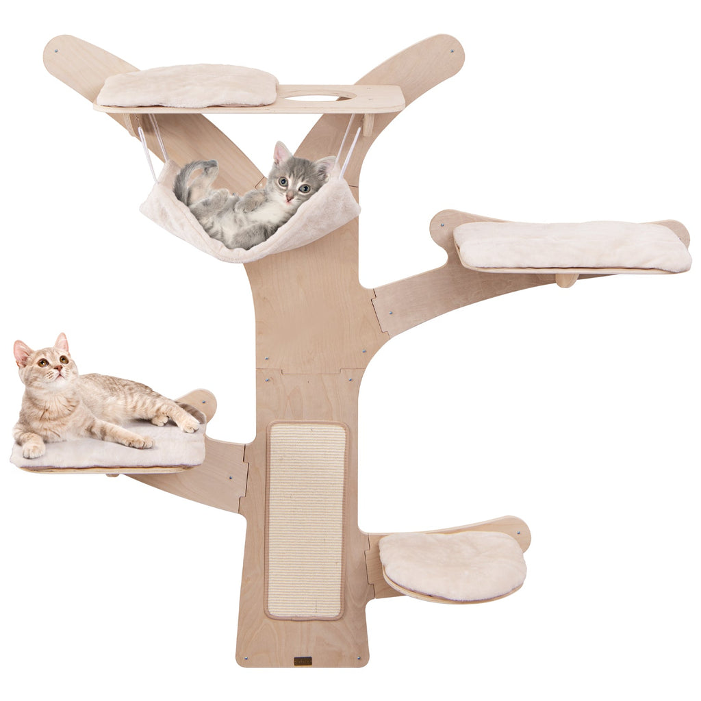 Wall-Mounted Cat Tower with Hammock Platforms and Sisal Scratching Mat-Natural - Majestic Pet Kingdom