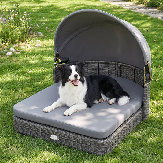 Wicker Dog House with Adjustable Canopy & Cushions | Purrfect Pet Kingdom
