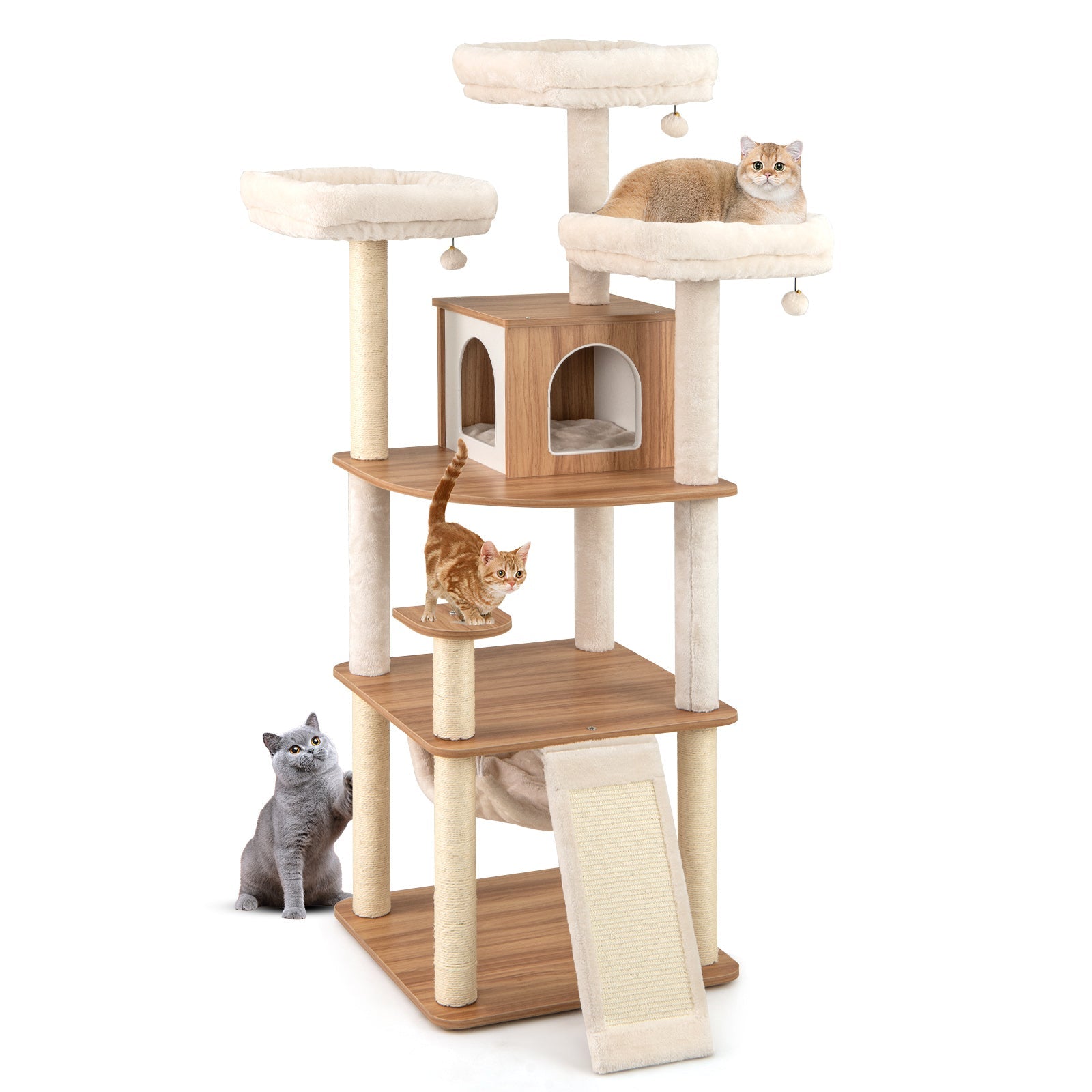 68 Inch Tall Cat Tree with 3 Padded Perches Condo and Sisal Scratching Posts-Natural - Majestic Pet Kingdom
