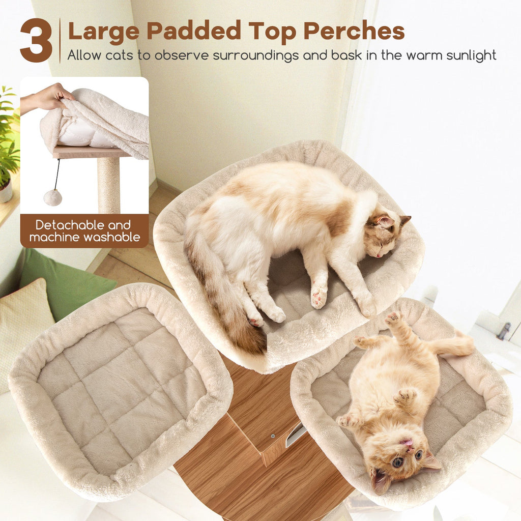 68 Inch Tall Cat Tree with 3 Padded Perches Condo and Sisal Scratching Posts-Natural - Majestic Pet Kingdom