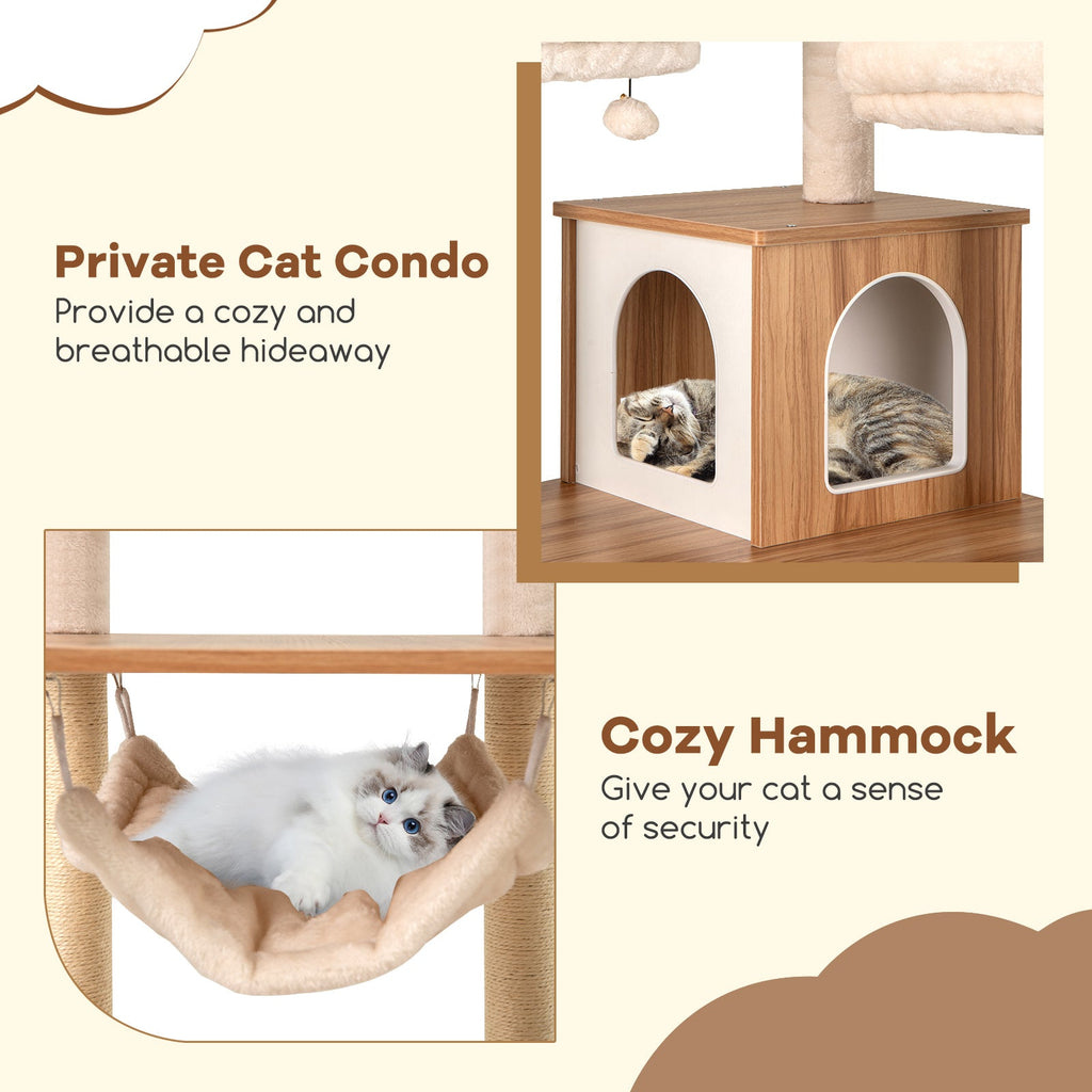 68 Inch Tall Cat Tree with 3 Padded Perches Condo and Sisal Scratching Posts-Natural - Majestic Pet Kingdom