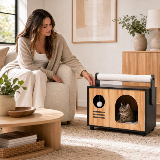 Wooden Cat House with Scratching Post and Cushion | Purrfect Pet Kingdom