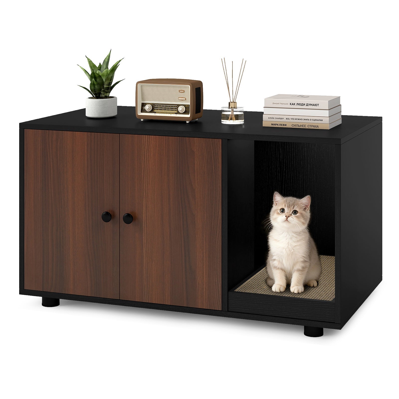 Wooden Cat Litter Box Enclosure Hidden Litter Box Furniture with Scratching Board | Purrfect Pet Kingdom