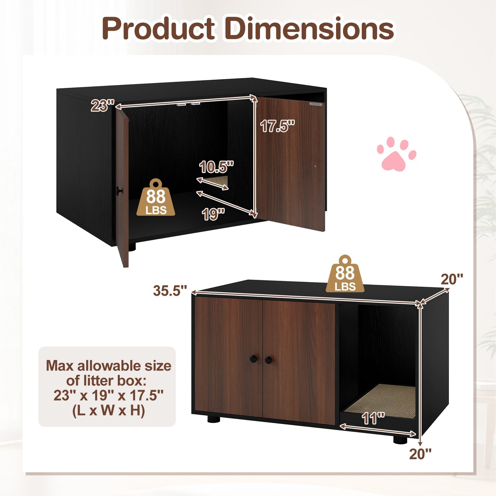 Wooden Cat Litter Box Enclosure Hidden Litter Box Furniture with Scratching Board | Purrfect Pet Kingdom