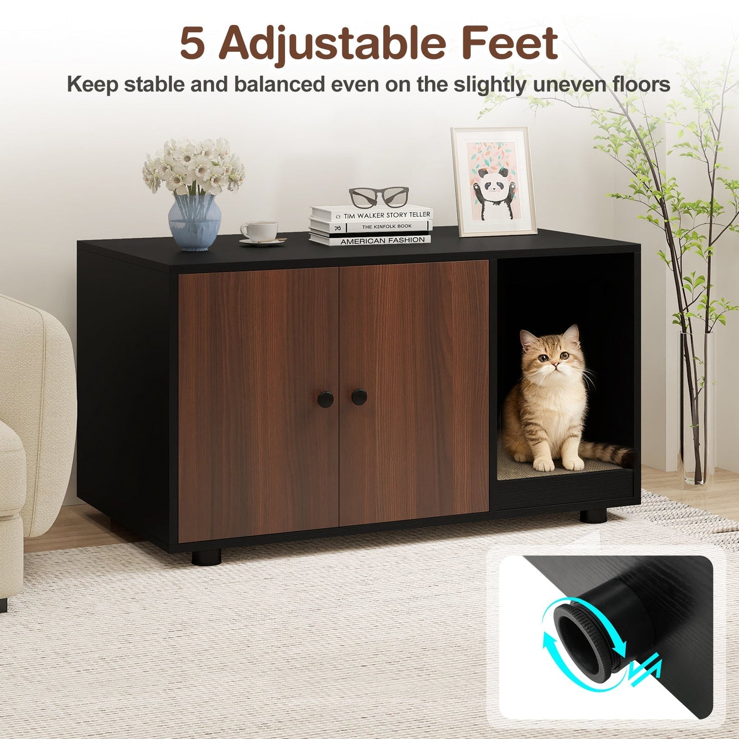 Wooden Cat Litter Box Enclosure Hidden Litter Box Furniture with Scratching Board | Purrfect Pet Kingdom