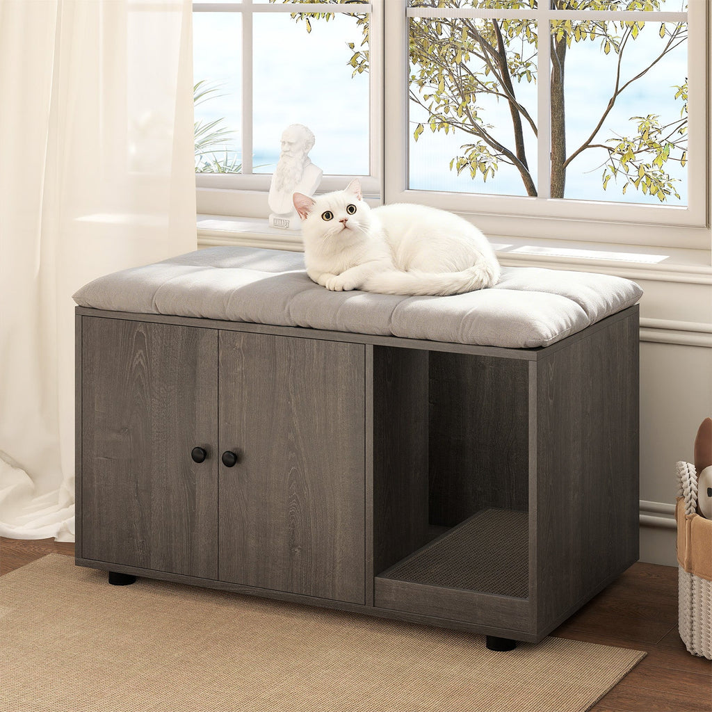 Wooden Cat Litter Box Enclosure Hidden Litter Box Furniture with Scratching Board