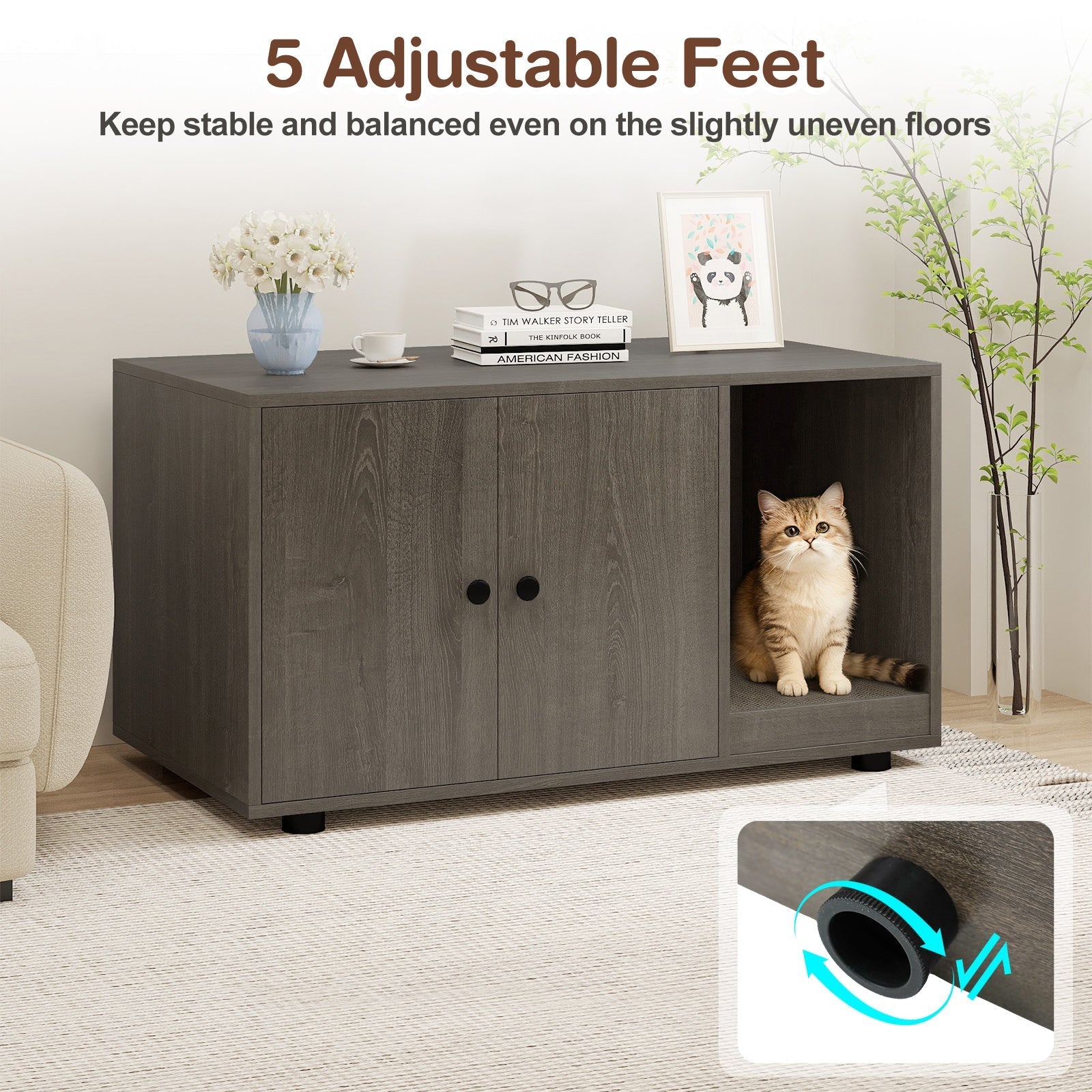 Wooden Cat Litter Box Enclosure Hidden Litter Box Furniture with Scratching Board | Purrfect Pet Kingdom