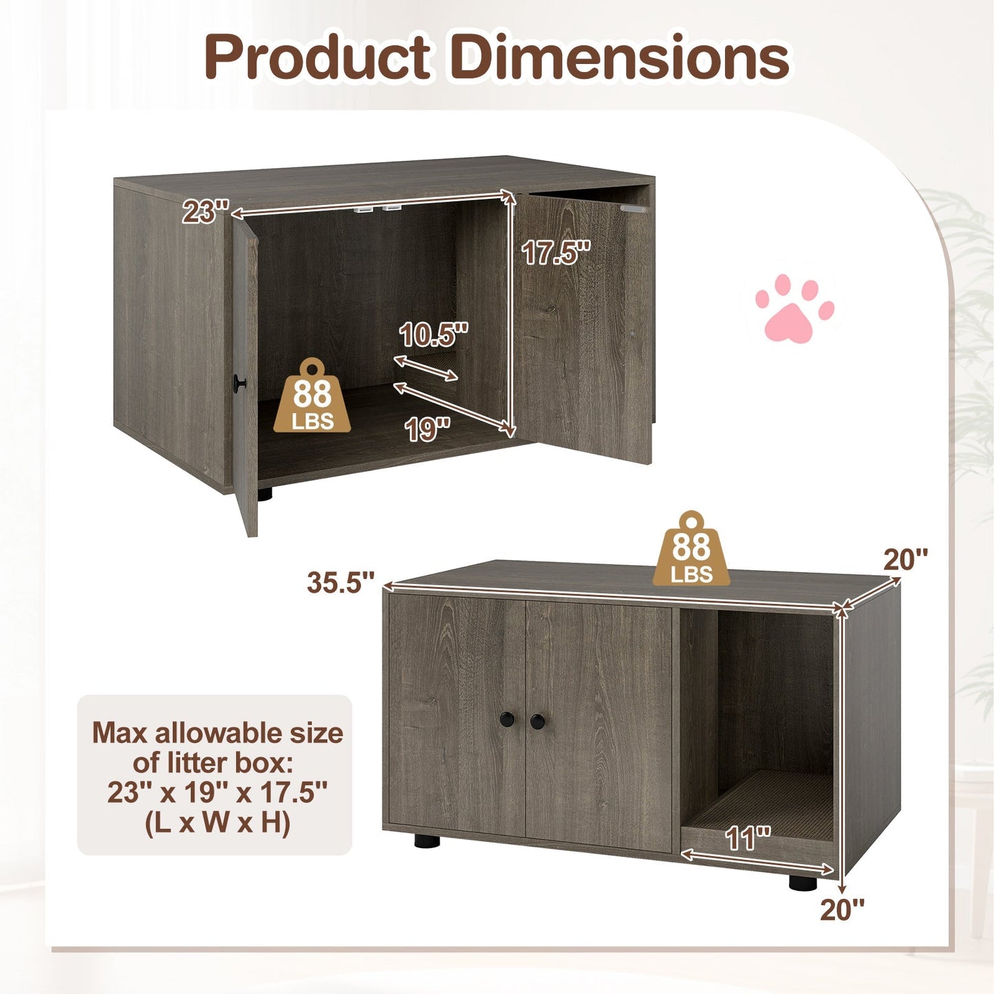 Wooden Cat Litter Box Enclosure Hidden Litter Box Furniture with Scratching Board | Purrfect Pet Kingdom