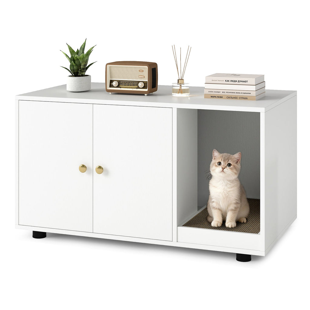 Wooden Cat Litter Box Enclosure Hidden Litter Box Furniture with Scratching Board