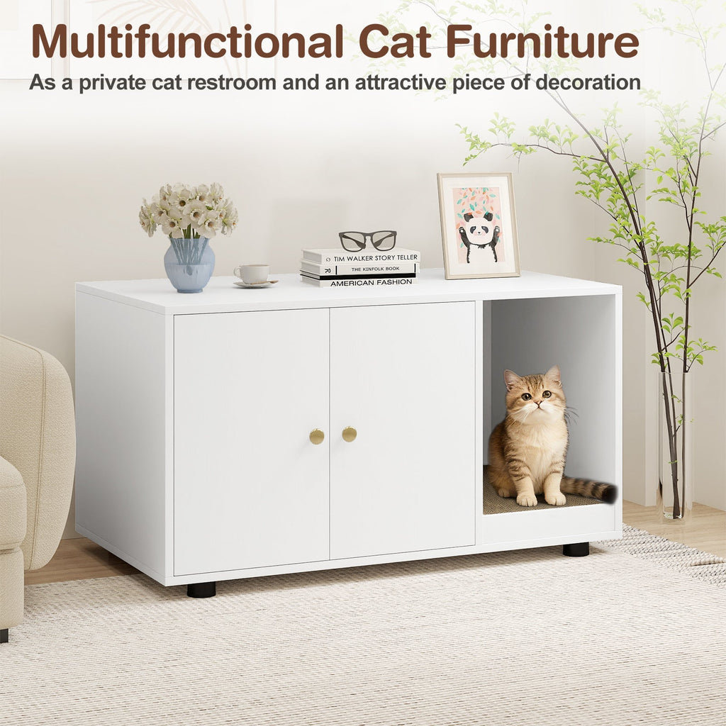 Wooden Cat Litter Box Enclosure Hidden Litter Box Furniture with Scratching Board