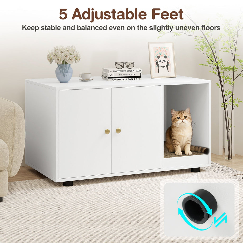 Wooden Cat Litter Box Enclosure Hidden Litter Box Furniture with Scratching Board